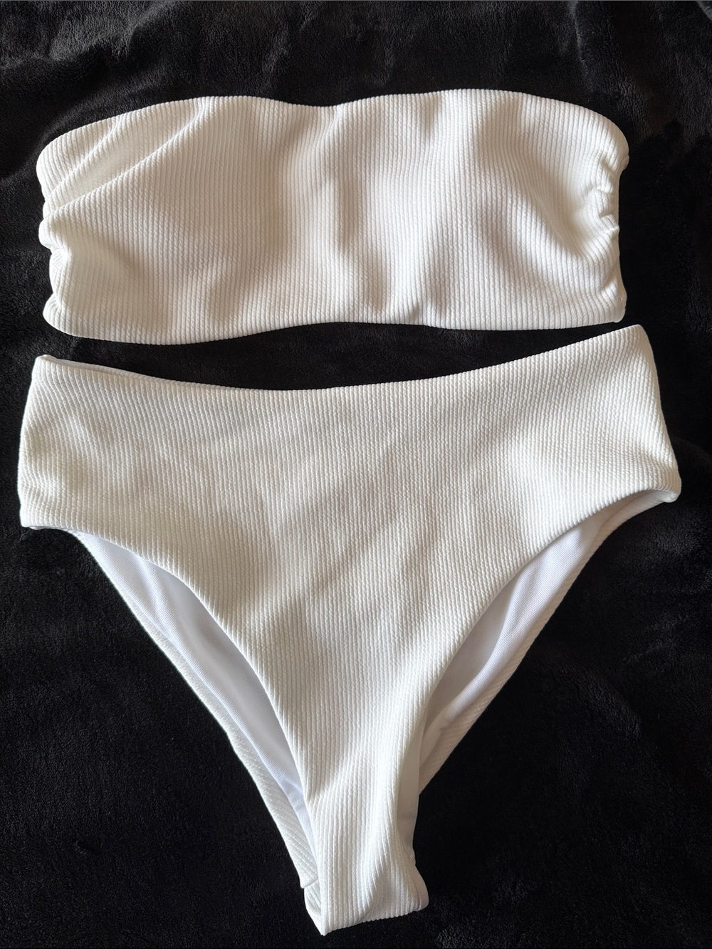 White Ribbed Bandeau Bikini Set - Classic Women's Swimwear